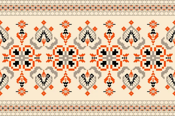 Красива Язана Вишивка Геометричний Етнічний Східний Візерунок Традиційний Кремовому Тлі — стоковий вектор