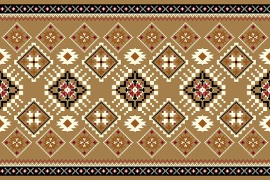 Güzel örülmüş nakış. Geometrik etnik oryantal desen kahverengi zemin üzerinde geleneksel. Soyut, vektör, çizim. Doku, kumaş, giysi, ambalaj, dekorasyon, halı için tasarım..