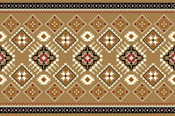 Indah Rajutan Embroidery Geometric Pola Oriental Etnis Tradisional Pada Coklat - Stok Vektor