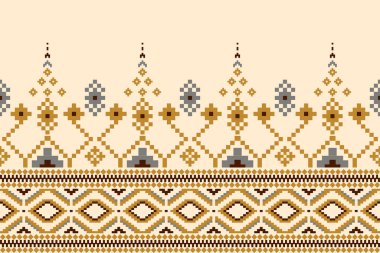 Güzel Tayland örgü nakışı. Krem zemin üzerinde geleneksel geometrik etnik oryantal desen. Soyut, vektör, çizim. Doku, kumaş, giysi, ambalaj, halı, parmak izi için tasarım..