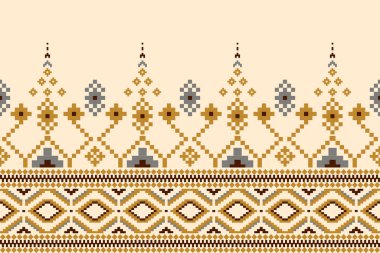 Beautiful Thai knitted embroidery.geometric ethnic oriental pattern traditional on cream background.Aztec style,abstract,vector,illustration.design for texture,fabric,clothing,wrapping,carpet,print. clipart