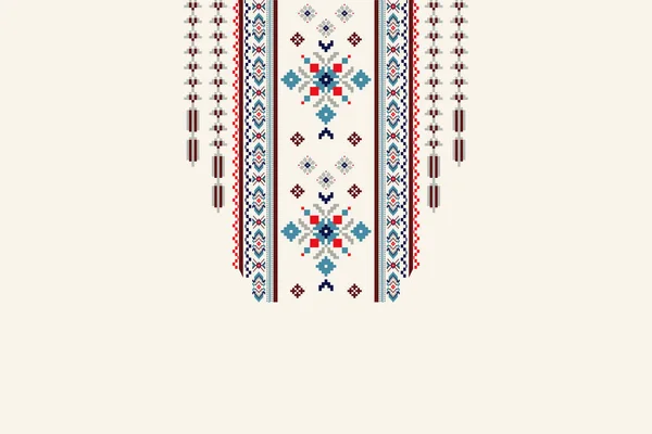 Красива Язана Вишивка Декольте Геометричний Етнічний Східний Візерунок Традиційний Кремовому — стоковий вектор