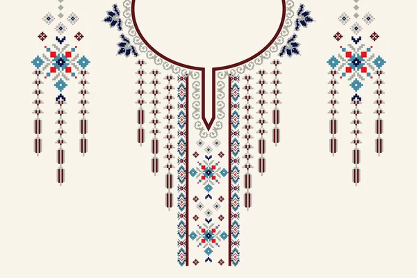 Beau Décolleté Tricoté Broderie Motif Oriental Ethnique Géométrique Traditionnel Sur — Image vectorielle