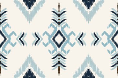 Güzel Ikat nakışı. Geometrik, krem arkaplan üzerinde dikişsiz kalıplar. Özet, soyut, illüstrasyon. Doku, kumaş, giysi, ambalaj, dekorasyon, modern halı, albüm defteri için tasarım.