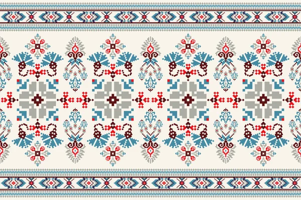 Indah Rajutan Embroidery Geometric Pola Oriental Etnis Tradisional Pada Krim - Stok Vektor