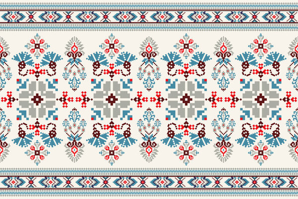 Beautiful knitted embroidery.geometric ethnic oriental pattern traditional on cream background.Aztec style,abstract,vector,illustration.design for texture,fabric,clothing,wrapping,decoration,carpet.