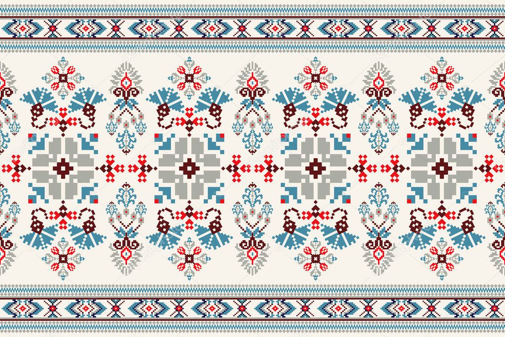 Beautiful knitted embroidery.geometric ethnic oriental pattern traditional on cream background.Aztec style,abstract,vector,illustration.design for texture,fabric,clothing,wrapping,decoration,carpet.