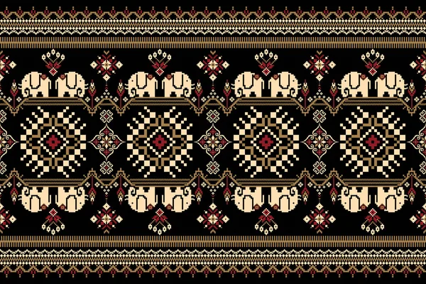 Magnifique Broderie Thaïlandaise Tricotée Motif Oriental Ethnique Géométrique Traditionnel Sur — Image vectorielle