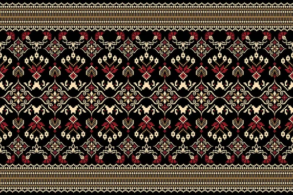 Güzel örülmüş nakış. Geometrik etnik oryantal desen siyah zemin üzerinde geleneksel. Soyut, vektör, çizim. Doku, kumaş, giysi, ambalaj, dekorasyon, halı için tasarım..