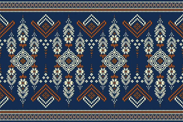 美しいニット刺繍 青い背景に伝統的な幾何学的な民族の東洋のパターン Aztecスタイル 抽象的 ベクトル イラスト — ストックベクタ