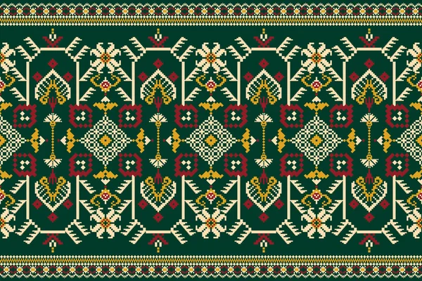 美しい図部族ウクライナの幾何学的な民族東洋のパターン伝統的な緑の背景に アステカスタイルの刺繍抽象的なベクトルのイラスト — ストックベクタ