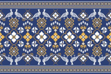 Güzel Hint örgüsü nakış. Geometrik etnik desen geleneksel mavi arka plan. Soyut, vektör, çizim. Doku, kumaş, giysi, ambalaj, dekorasyon için tasarım..