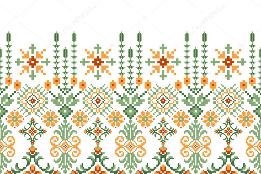 Beautiful knitted embroidery.geometric ethnic oriental pattern traditional on white background.Aztec style,abstract,vector,illustration.design for texture,fabric,clothing,wrapping,decoration,carpet.