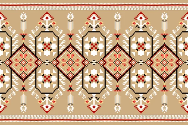 Beautiful Knitted Embroidery Geometric Ethnic Oriental Pattern Traditional Brown Background — Vettoriale Stock