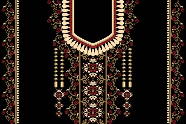 아름다운 목걸이 Geometry Ethnic Oriental Pattern Black Background Aztec Style — 스톡 벡터