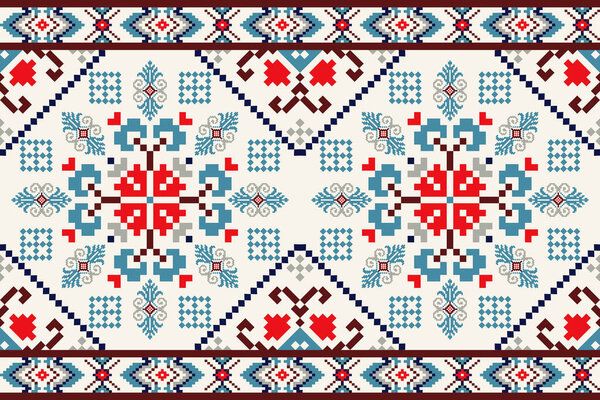 Beautiful knitted embroidery.geometric ethnic oriental seamless pattern traditional on cream background.Aztec style,abstract,vector,illustration.design for texture,fabric,clothing,wrapping,carpet.