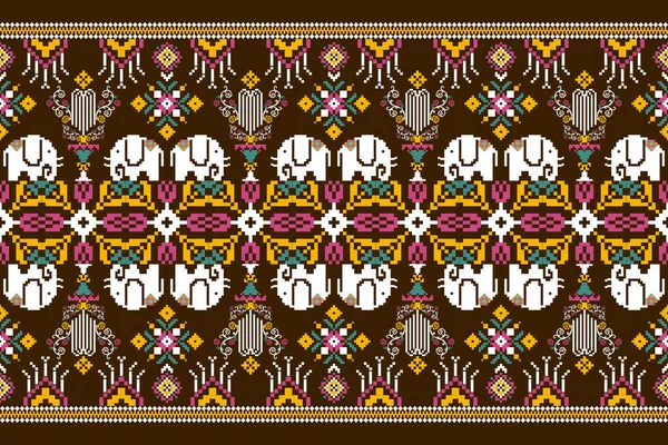 Magnifique Broderie Thaïlandaise Tricotée Motif Oriental Ethnique Géométrique Traditionnel Sur — Image vectorielle