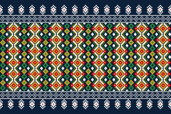 美しいニット刺繍 青い背景に伝統的な幾何学的な民族の東洋のパターン Aztecスタイル 抽象的 ベクトル イラスト テクスチャ ファブリック カーペットのためのデザイン — ストックベクタ