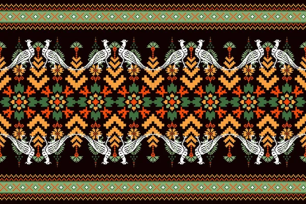 Schöne Kreuzstichstickerei Geometrische Ethnische Orientalische Muster Traditionell Auf Schwarzem Hintergrund — Stockvektor