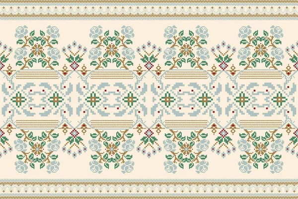 Schöne Strickstickerei Geometrische Ethnische Orientalische Muster Traditionell Auf Sahne Background — Stockvektor