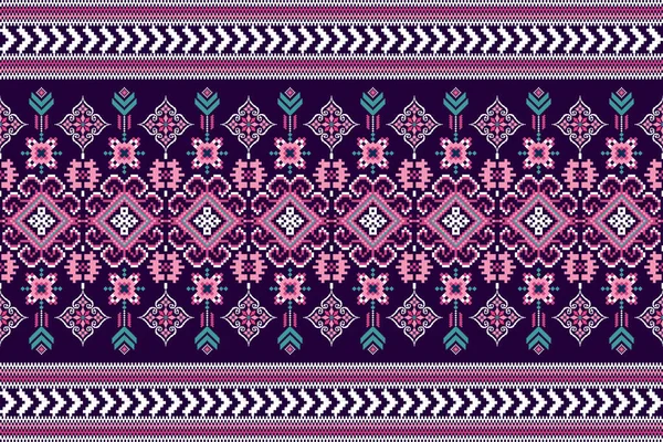 Beautiful Knitted Embroidery Geometric Ethnic Oriental Pattern Traditional Purple Background — Stock vektor