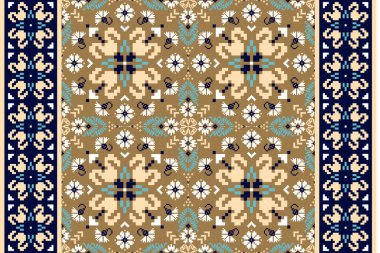 Güzel örülmüş nakış. Geometrik etnik oryantal desen kahverengi zemin üzerinde geleneksel. Soyut, vektör, çizim. Doku, kumaş, giysi, ambalaj, dekorasyon, halı için tasarım..