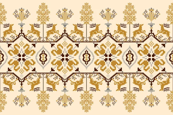 Beautiful Knitted Embroidery Geometry Ethnic Oriental Patterental Pattern Cream Background — 스톡 벡터