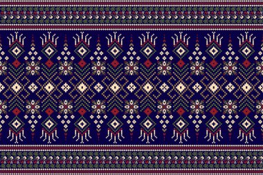 Güzel örülmüş nakış. Geometrik etnik doğuya özgü geleneksel desenler mavi üzerine, soyut, vektör, illüstrasyon. Doku, kumaş, giysi, ambalaj, dekorasyon, halı, iz