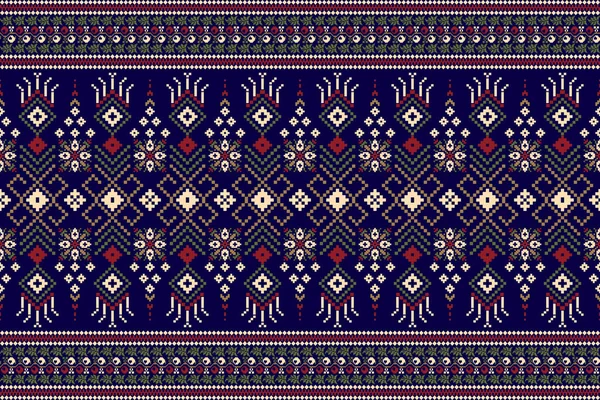 Красива Язана Вишивка Геометричний Етнічний Східний Безшовний Візерунок Традиційний Синьому — стоковий вектор