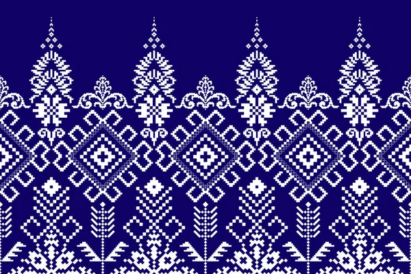 Красива Язана Вишивка Геометричний Етнічний Східний Візерунок Традиційний Фон Синьо — стоковий вектор