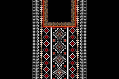 Beautiful floral neckline embroidery.geometric ethnic oriental pattern traditional on black background.Aztec style,abstract,vector,illustration,design for texture,fabric,fashion women wearing,clothing clipart