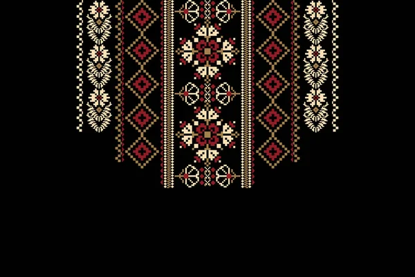 아름다운 목걸이 Geometry Ethnic Oriental Patterental Pattern Black Background Aztec — 스톡 벡터