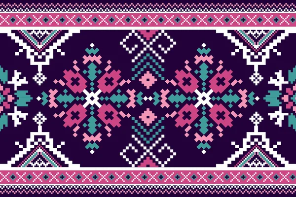 Красива Квіткова Вишивка Хрестом Геометричний Етнічний Східний Візерунок Традиційний Фіолетовому — стоковий вектор