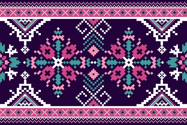 Hermoso Bordado Punto Cruz Floral Patrón Oriental Étnico Geométrico Tradicional — Vector de stock