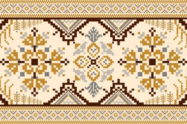 Güzel çiçek haçı nakışı. Krem zemin üzerinde geleneksel geometrik etnik oryantal desen. Soyut, vektör, illüstrasyon. Doku, kumaş, giysi, ambalaj, halı tasarımı..