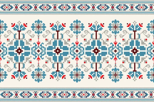 Hermosa Punto Cruz Floral Bordado Patrón Oriental Étnico Geométrico Tradicional — Vector de stock