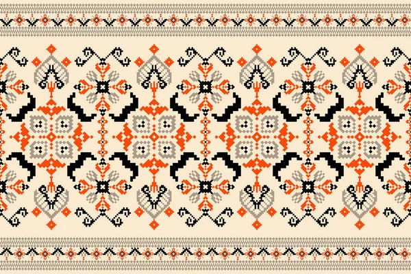 Hermoso Bordado Punto Cruz Floral Patrón Oriental Étnico Geométrico Tradicional — Vector de stock