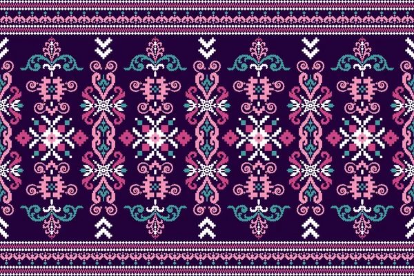 Hermoso Bordado Punto Cruz Floral Patrón Oriental Étnico Geométrico Tradicional — Vector de stock