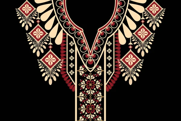 Όμορφο Φλοράλ Ντεκολτέ Κεντήματα Γεωμετρικό Έθνικ Ανατολίτικο Μοτίβο Παραδοσιακό Μαύρο — Διανυσματικό Αρχείο