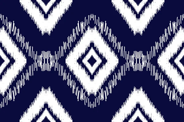 イカット ペイズリー シームレス パターン幾何学的なエスニック オリエンタル シームレス パターン伝統的な背景 BlueとWhite Tone Aztecスタイル — ストックベクタ