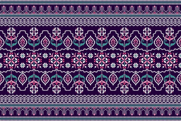 Beautiful Seamless Floral Knitted Pattern Geometric Ethnic Oriental Pattern Purple — Stock Vector