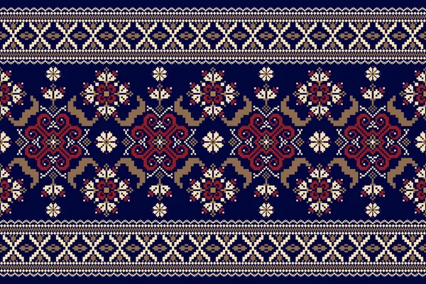 Güzel örülmüş desenler. Geometrik etnik desen geleneği. Deniz mavisi arka plan. Soyut, vektör, illüstrasyon. Doku, kumaş, giysi, ambalaj, halı, iz..