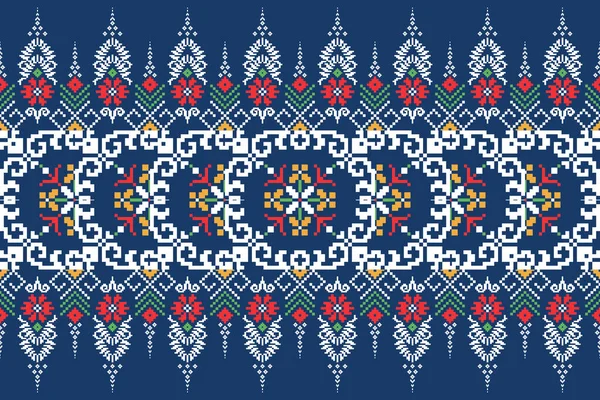 Beautiful Seamless Knitted Pattern Geometric Ethnic Oriental Pattern Traditional Blue — Stock Vector