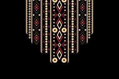 Güzel yaka nakışı. Geometrik etnik model geleneği. Siyah zemin. Soyut, vektör, illüstrasyon. Doku, kumaş, giysi, moda kadınları için tasarım..