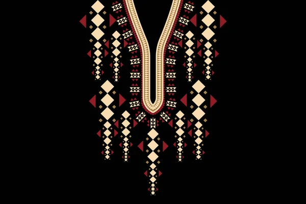 Beautiful Floral Neckline Pattern Geometric Ethnic Oriental Pattern Traditional Black — стоковый вектор