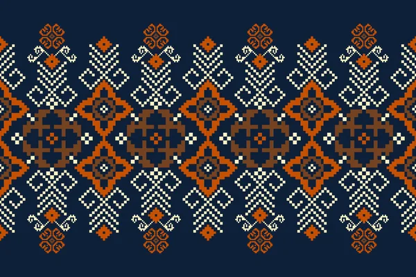 Geometry Ethnic Oriental Pattern Traditional Beautiful Knitted Pattern Blue Background — Stock vektor