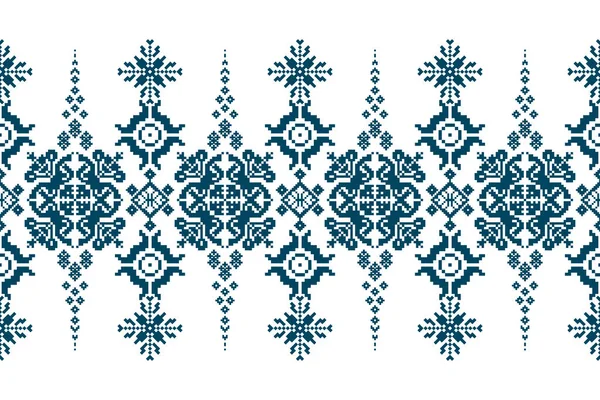 Geometrische Ethnische Orientalische Muster Traditional Blue White Tone Beautiful Kreuzstichmuster — Stockvektor