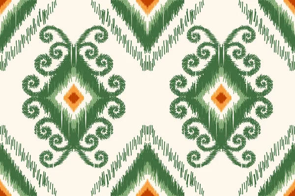 美丽的非洲部族伊卡特无缝图案 奶油背景上的几何种族图案 阿兹特克风格 地毯的设计 — 图库矢量图片