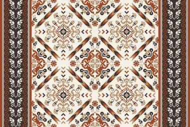 Krem arkaplanda güzel, dikişsiz desen. Geometrik etnik oryantal gelenek, soyut, vektör, illüstrasyon. Doku, kumaş, giysi, ambalaj, dekorasyon, halı, iz.