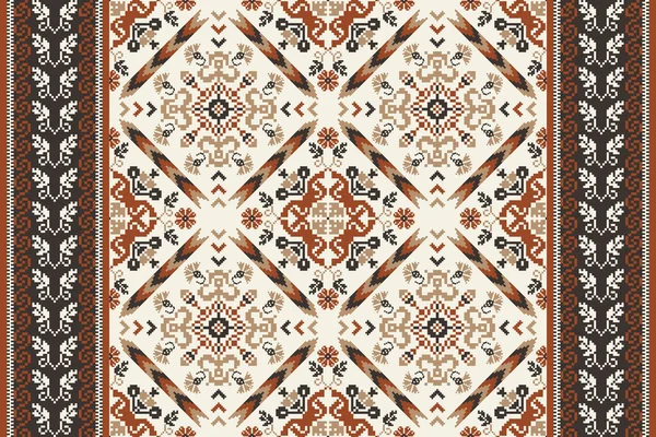 Beautiful Floral Seamless Pattern Cream Background Geometric Ethnic Oriental Traditional — Stok Vektör